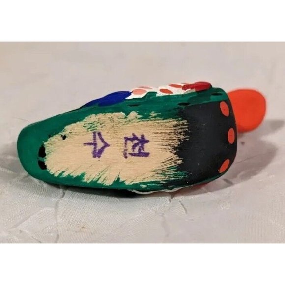 Handpainted Duck Wooden Carving Folk Art Decoy Miniature Colorful Figure Tiny - Picture 2 of 14